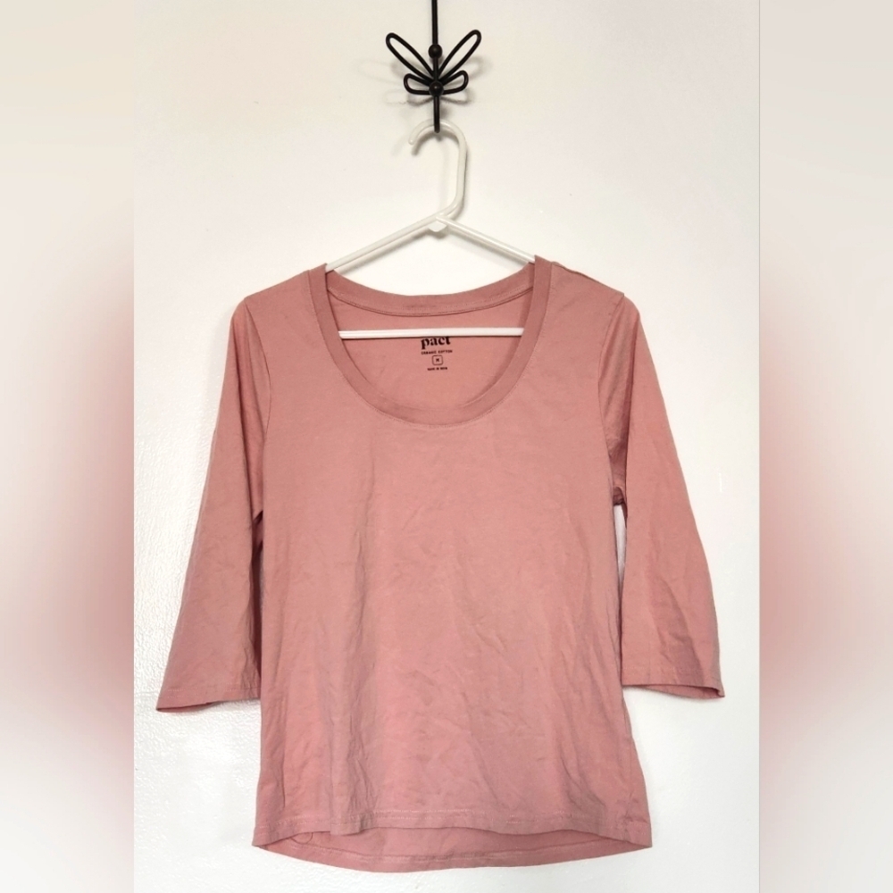 Pact Softspun scoop neck three-quarter sleeve tee in PALE MAUVE